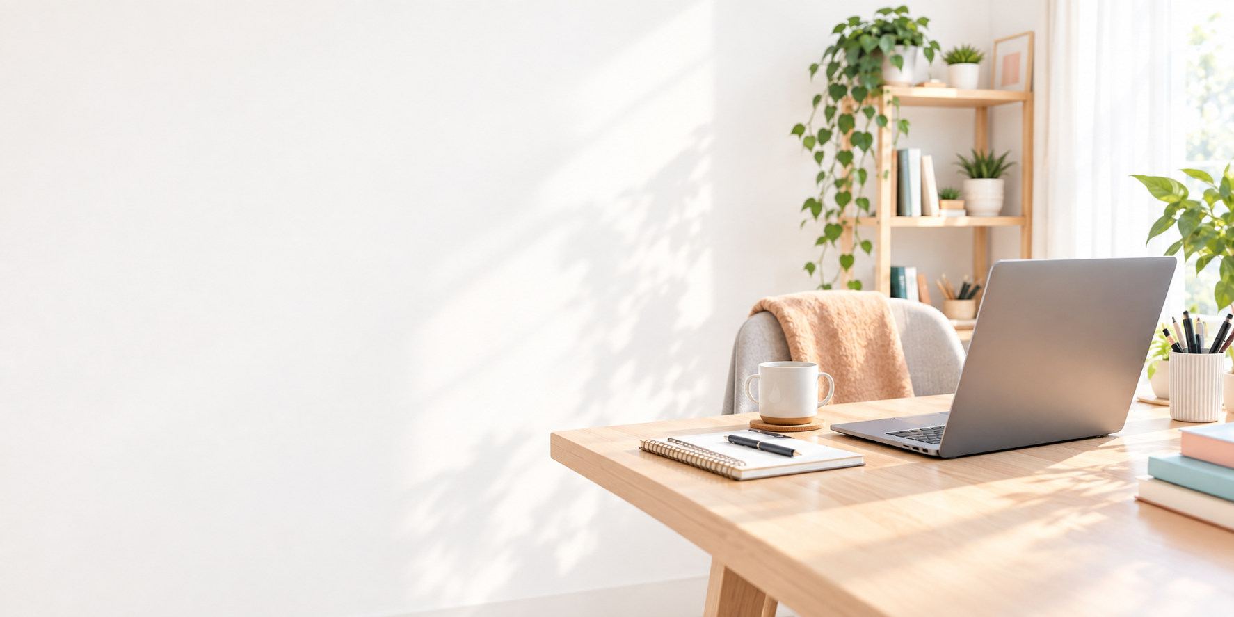 Espace de travail avec ordinateur portable et plantes